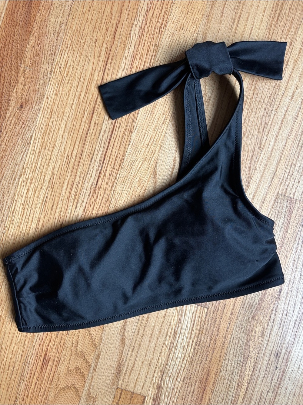aerie small bandeau Black One-Shoulder Bikini Top with Tie Strap